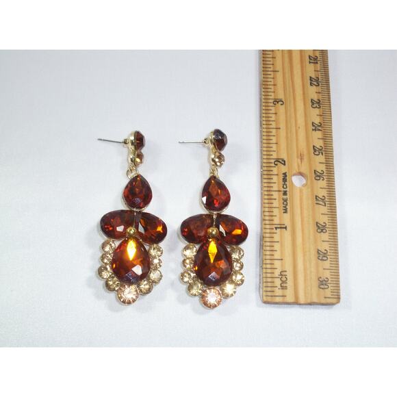 Rhinestone topaz gold long dangle drop MOB wedding prom gold topaz earrings - Picture 5 of 5